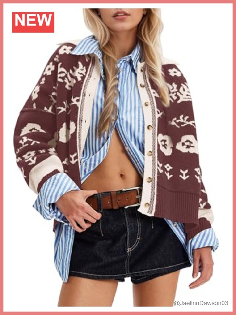 Floral Print Button Down Cardigan Long Sleeve V Neck Knit Crop Top